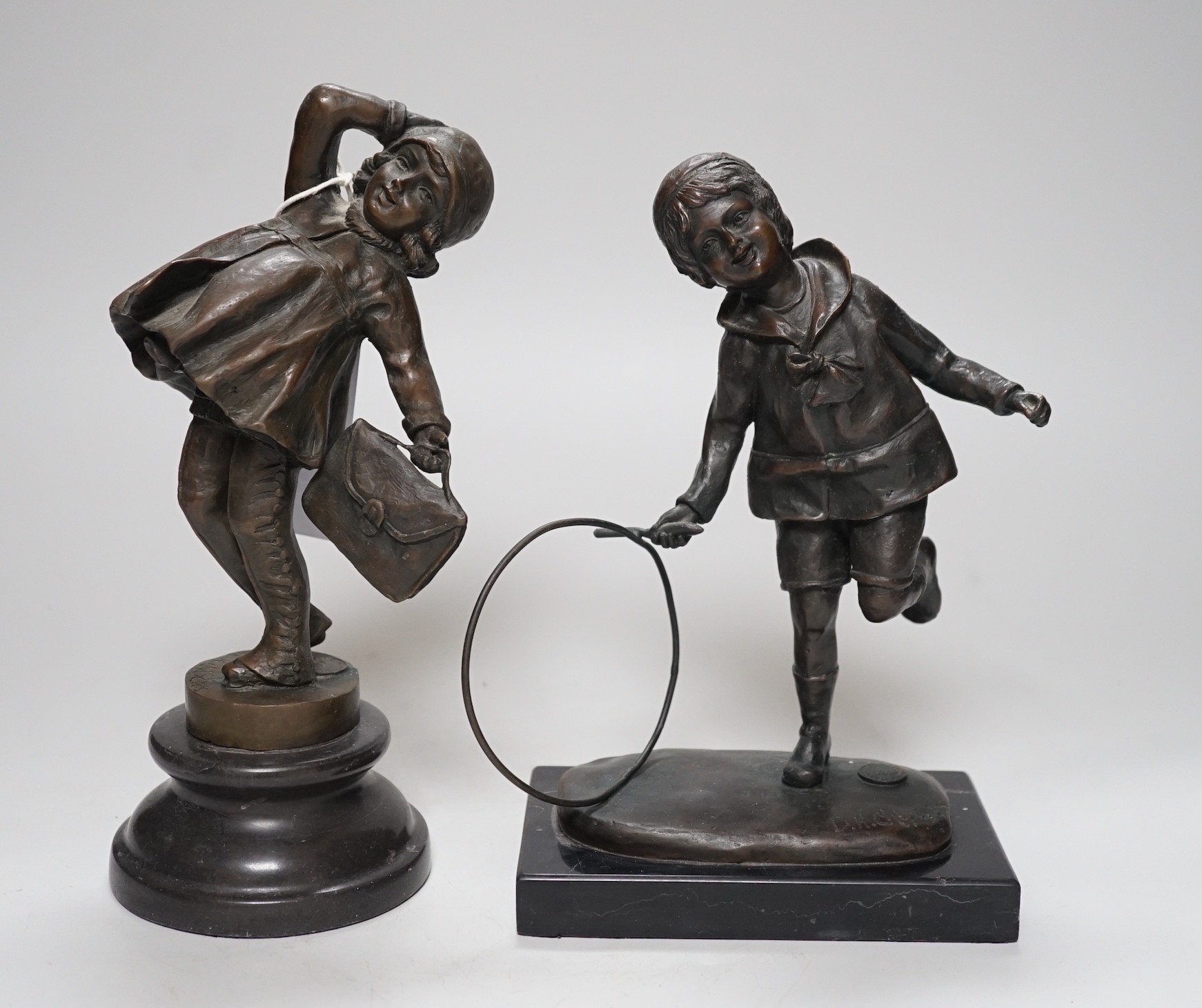 After Demétre Haralamb Chiparus (1886-1947) two bronze figures of children, 24cm